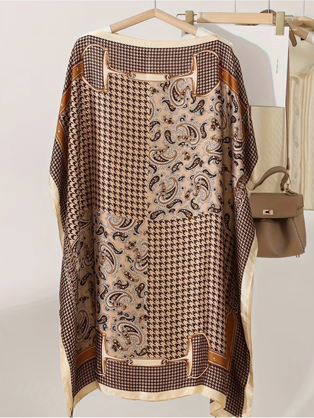 Neutral Paisley & Houndstooth Oversized Pullover shirt